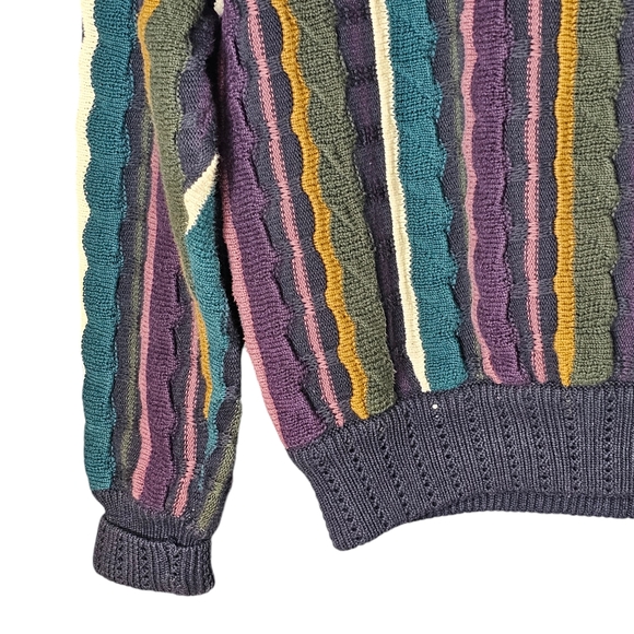 Y2K Structure 3D Multi-Colored Striped Crew Neck Cotton Size Mens L - Picture 9 of 10